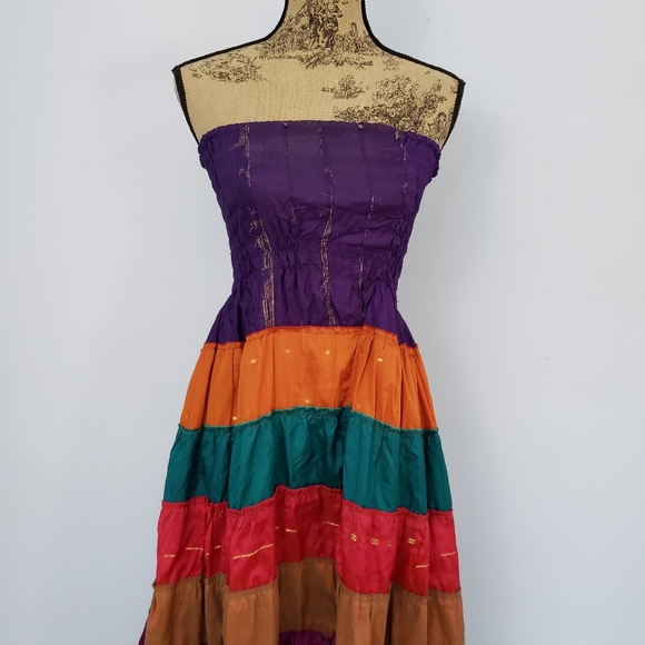 Recycled Sari Strapless Dress - Picture 2 of 7